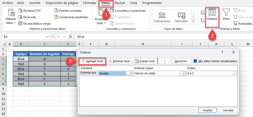 Ordenar por Varias Columnas en Excel 2019 o Anterior