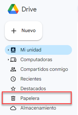 Papelera Menú Drive