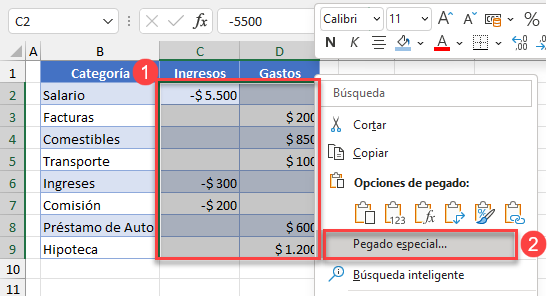 Pegado Especial para Invertir Signo de Valores