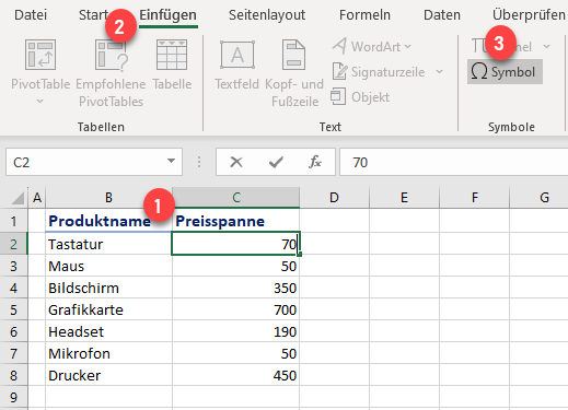 Plus Minus Zeichen in Excel Symbol einfuegen