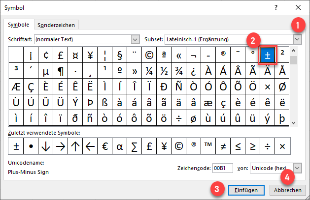 Plus Minus Zeichen in Excel Zelle einfuegen