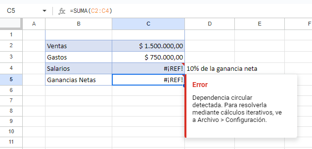 Referencia Circular en Google Sheets