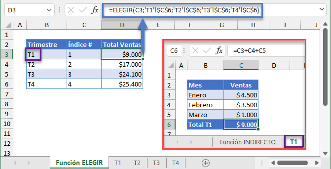 Referencia Dinámica de Hojas con Función ELEGIR en Excel