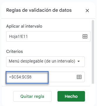 Regla de Validación de Datos para Probabilidad en Google Sheets