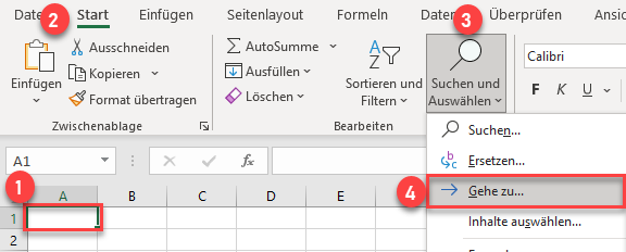 Schritte der Excel Funktion Gehe zu