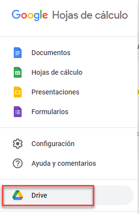 Seleccionar Drive desde Menú en Google Sheets