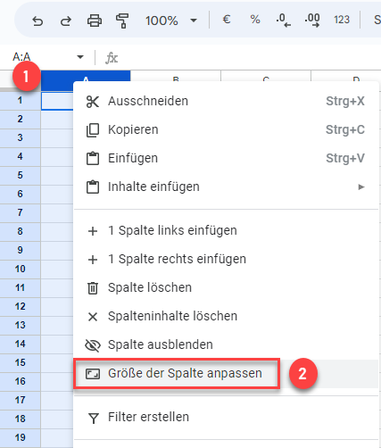 Spaltenbreite aendern Google Sheets