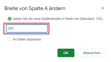 Spaltenbreite eingeben Google Sheets