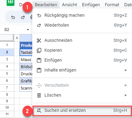 Suchen und Ersetzen Google Sheets