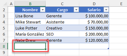 Tab para Agregar Fila a Tabla de Datos