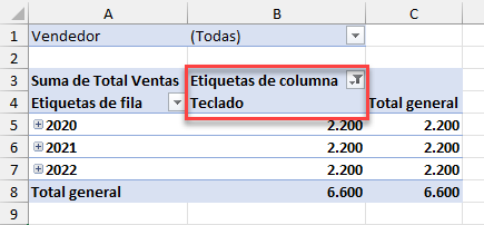 Tabla Dinámica Filtrada Por Columna