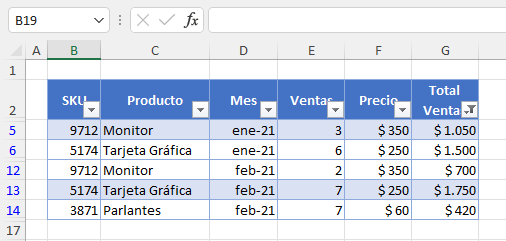 Tabla Filtrada