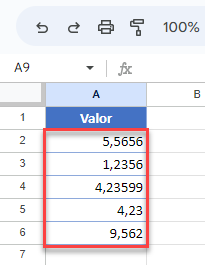 Tabla con Números en Formato Automático en Google Sheets