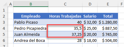 Tabla con Validación de Datos Decimales