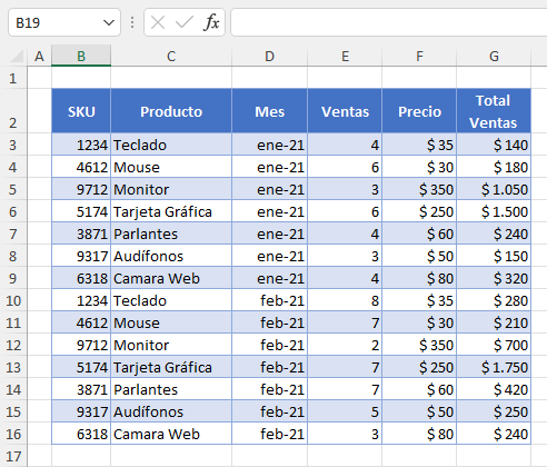 Tabla de Datos Ejemplo Ocultar Filas Basándose en Valor de Celda