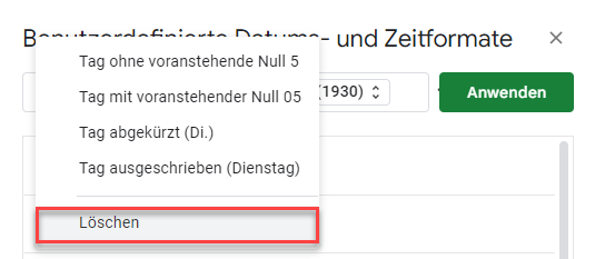 Tag von Datum entfernen Google Sheets