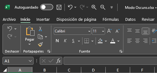 Tema Gris Oscuro en Excel