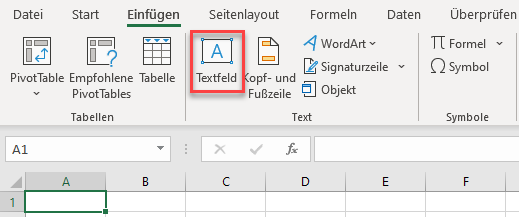 Textfeld in Excel einfuegen