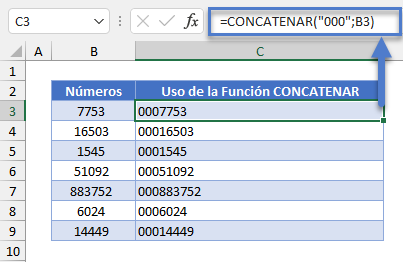 Uso de la Función CONCATENAR