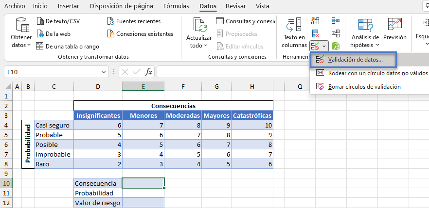 Validadar Datos de Consecuencia