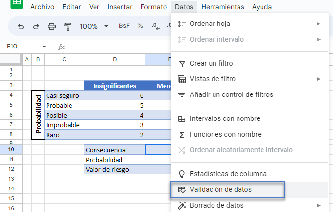 Validadar Datos en Google Sheets