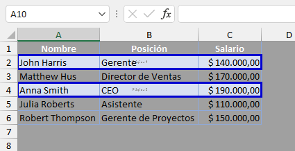 Varios Rangos Establecidos como Área de Impresión