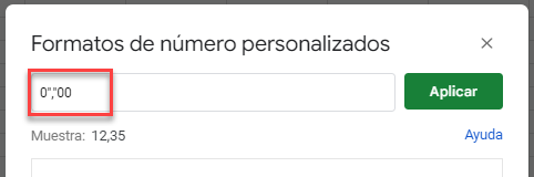 Ventana Formato de Número Personalizados en Google Sheets