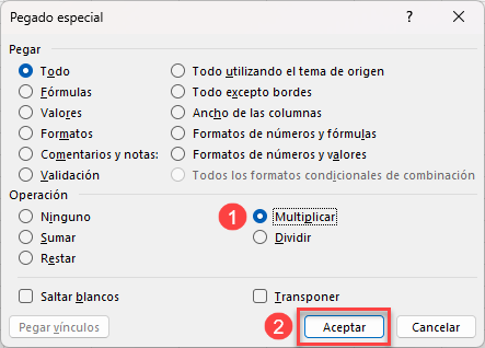 Ventana Pegado Especial Multiplicar