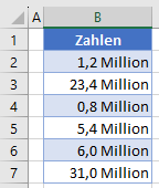 Zahlenformat Millionen mit Dezimalstelle