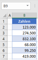 Zahlenformat Tausender Ausgangsdaten