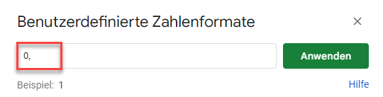 Zahlenformat Tausender festlegen Google Sheets