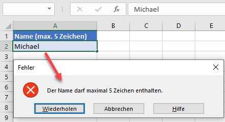 Zeichenanzahlgrenze in Excel festlegen