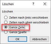 Zeile loeschen wenn eine Zelle bestimmten Wert enthaelt