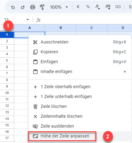 Zeilenhoehe aendern Google Sheets