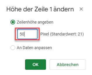 Zeilenhoehe eingeben Google Sheets