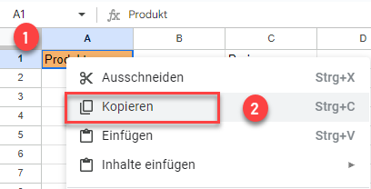 Zelle in Google Sheets kopieren