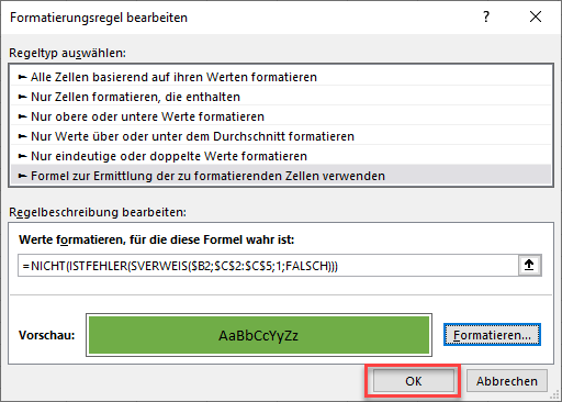 Zelle markieren wenn Wert in anderer Spalte existiert bedingte Formatierung fertig 