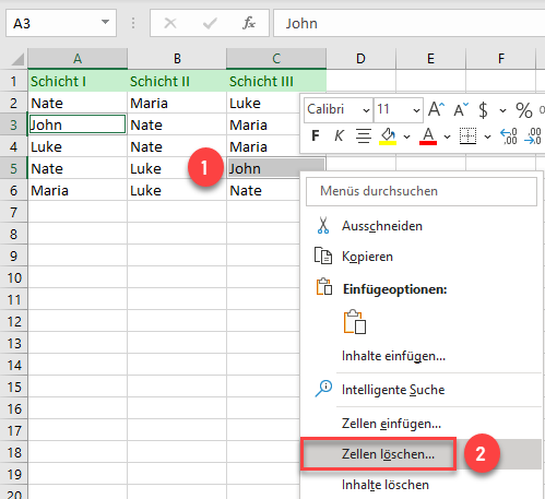 Zelle mit bestimmtem Wert loeschen