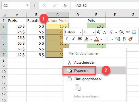 Zellenbereich in Excel kopieren