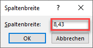 Zellengroesse in Pixel Zoll Format Spaltenbreite festlegen