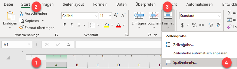 Zellengroesse in Pixel Zoll Format Spaltenbreite