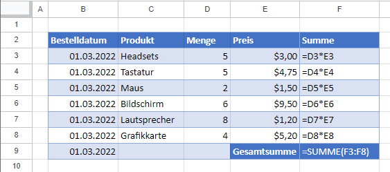 bedeutung symbole in formeln google sheets