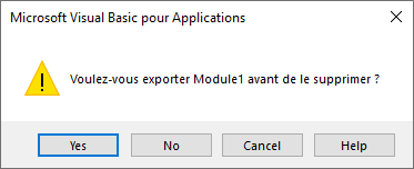 boite message avertissement exporter module avant supprimer