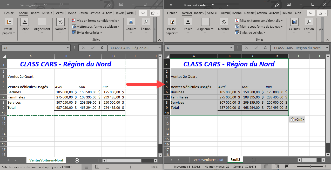 copier plage vers classeur existant nouvelle feuille