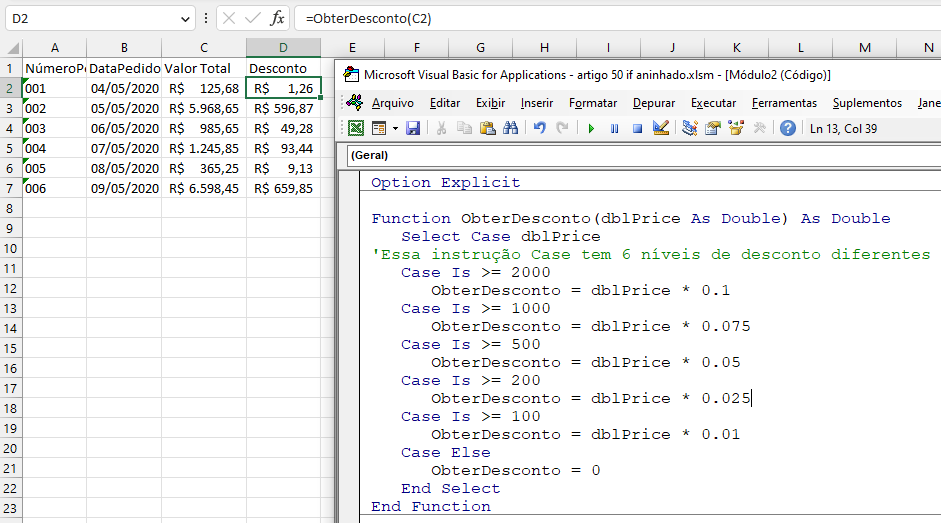 desconto select case