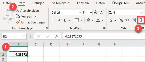 dezimalstellen in Excel reduzieren