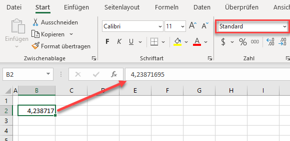 dezimalstellen in Standardformat