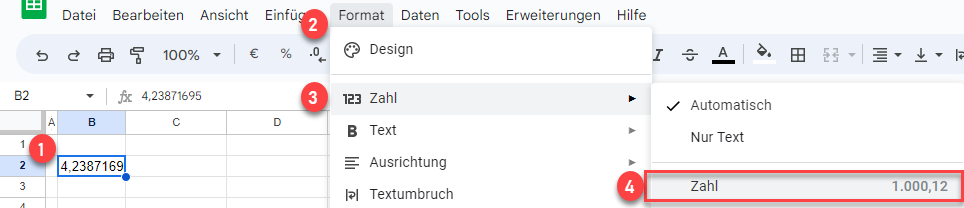 dezimalstellen mit Zahlenformatierung bearbeiten GS