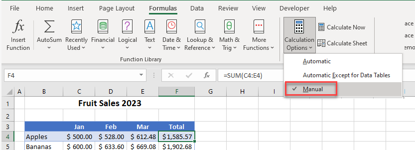 error in formulas manual calc ribbon