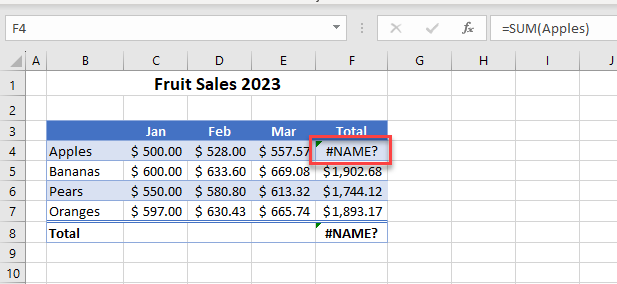 error in formulas name error